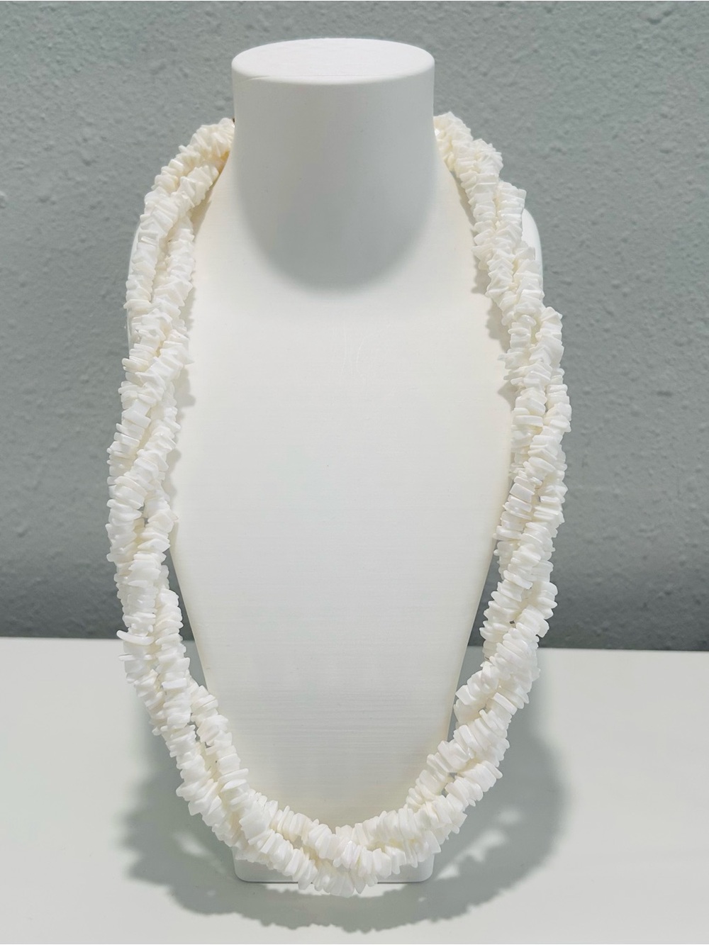 Vintage White Shell Chip Necklace Twisted Three Strands Boho Beach Islands Surf